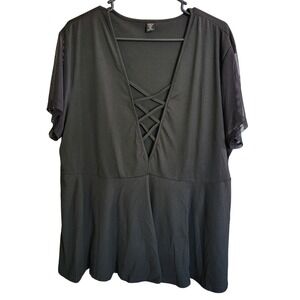 Shein‎ Curve Peplum Top Criss Cross V Neck Mesh Sleeve Plus Size 4XL